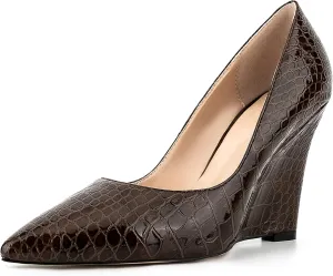 Women Formal Vegan Oil Leather Slip on Pumps Pointed Toe Slide Elegant Croc Skin Prints Shoes