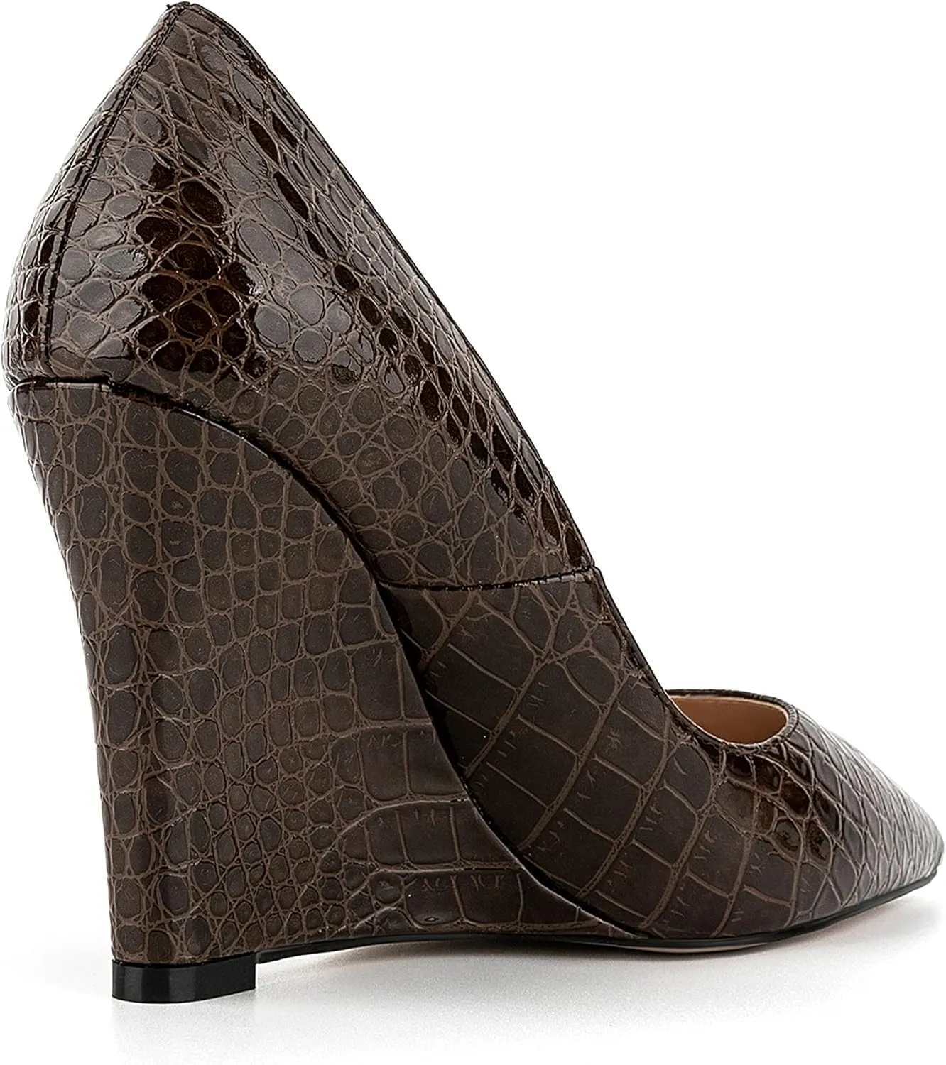 Women Formal Vegan Oil Leather Slip on Pumps Pointed Toe Slide Elegant Croc Skin Prints Shoes