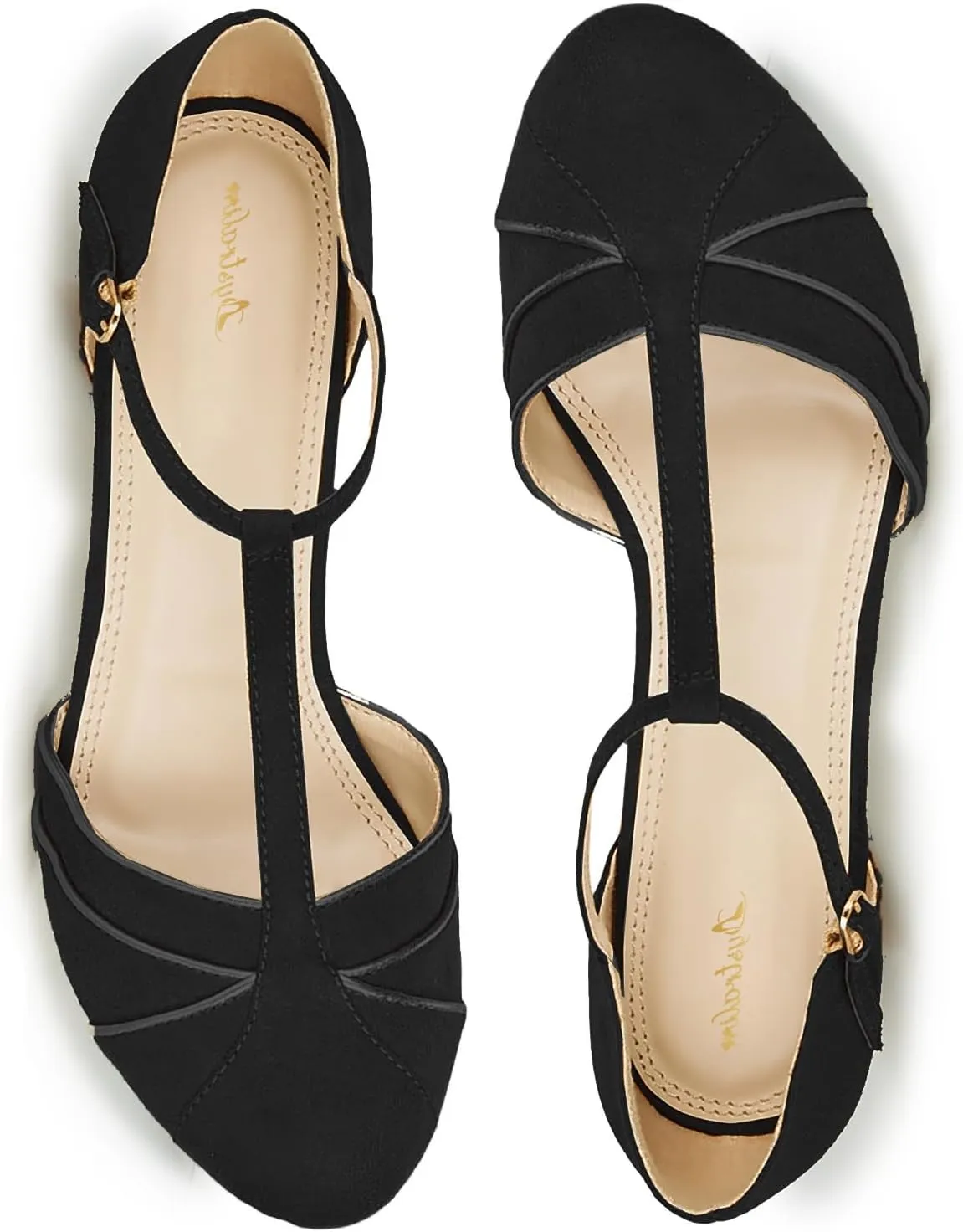 Women Kitten Heel Mary Janes Round Toe Ankle T-Strap Mary Jane Pumps Suede 3 inch Kitten Heel Pump Shoes Cut Out Ankle Strap Buckle Mary Jane Heels Retro Elegant Wedding 4-11 M US