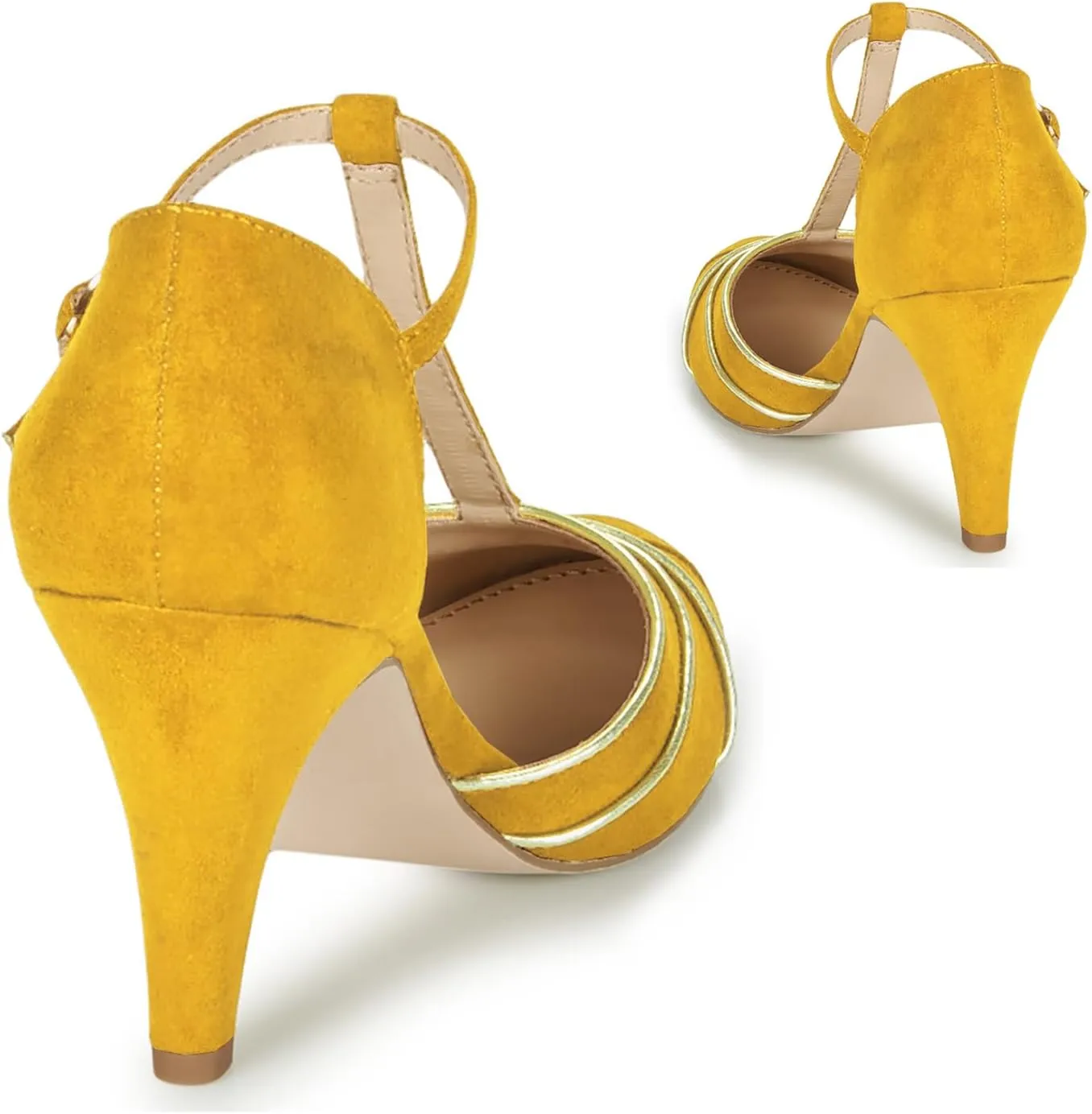 Women Kitten Heel Mary Janes Round Toe Ankle T-Strap Mary Jane Pumps Suede 3 inch Kitten Heel Pump Shoes Cut Out Ankle Strap Buckle Mary Jane Heels Retro Elegant Wedding 4-11 M US