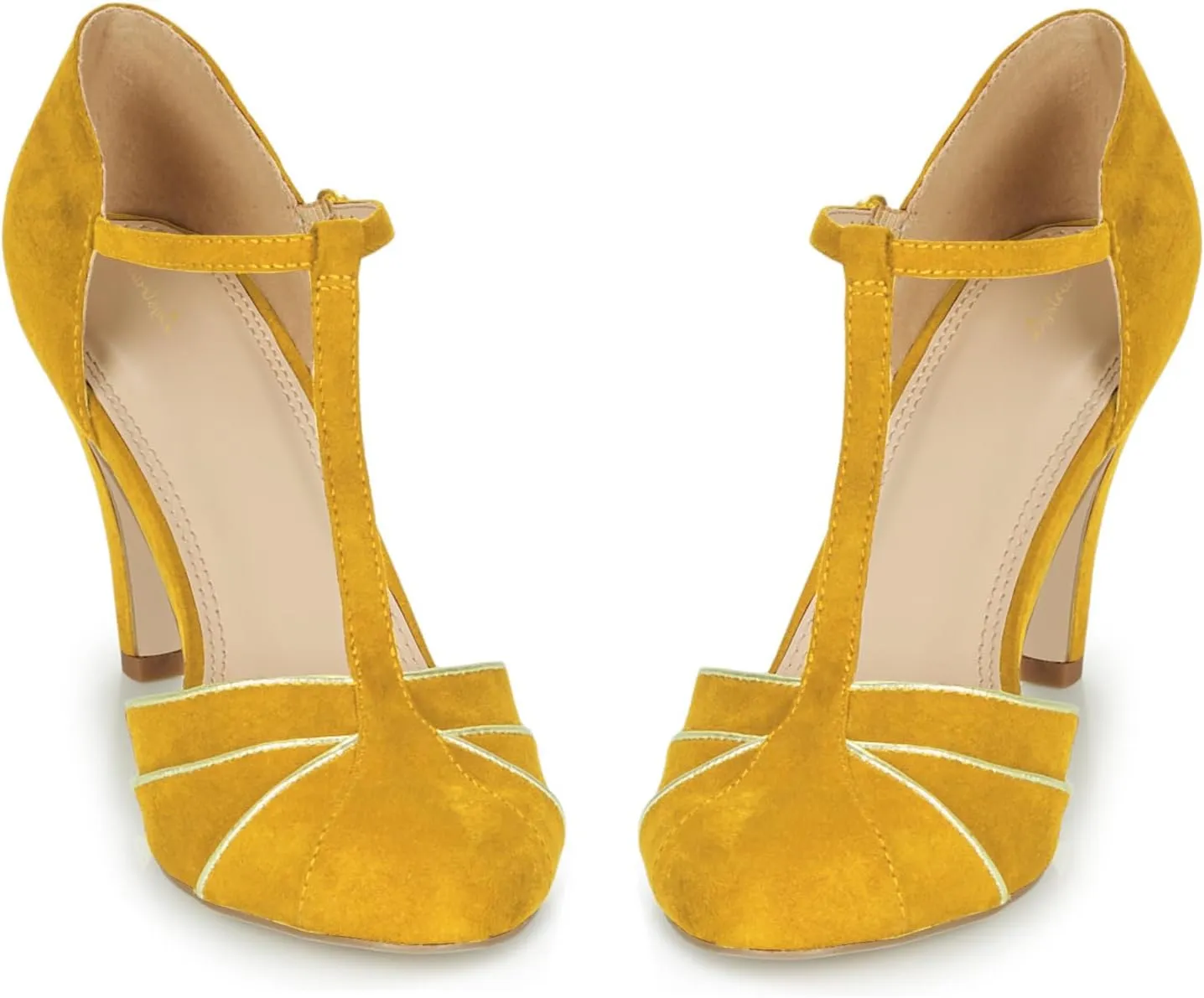 Women Kitten Heel Mary Janes Round Toe Ankle T-Strap Mary Jane Pumps Suede 3 inch Kitten Heel Pump Shoes Cut Out Ankle Strap Buckle Mary Jane Heels Retro Elegant Wedding 4-11 M US