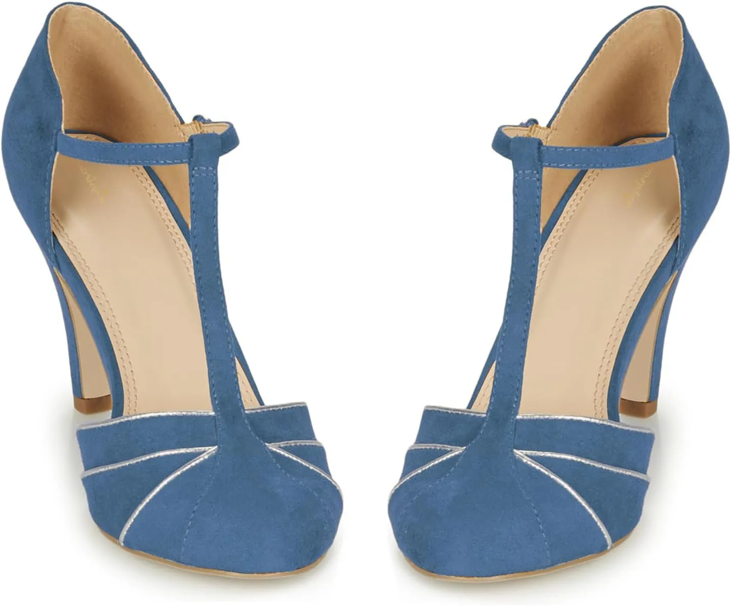 Women Kitten Heel Mary Janes Round Toe Ankle T-Strap Mary Jane Pumps Suede 3 inch Kitten Heel Pump Shoes Cut Out Ankle Strap Buckle Mary Jane Heels Retro Elegant Wedding 4-11 M US
