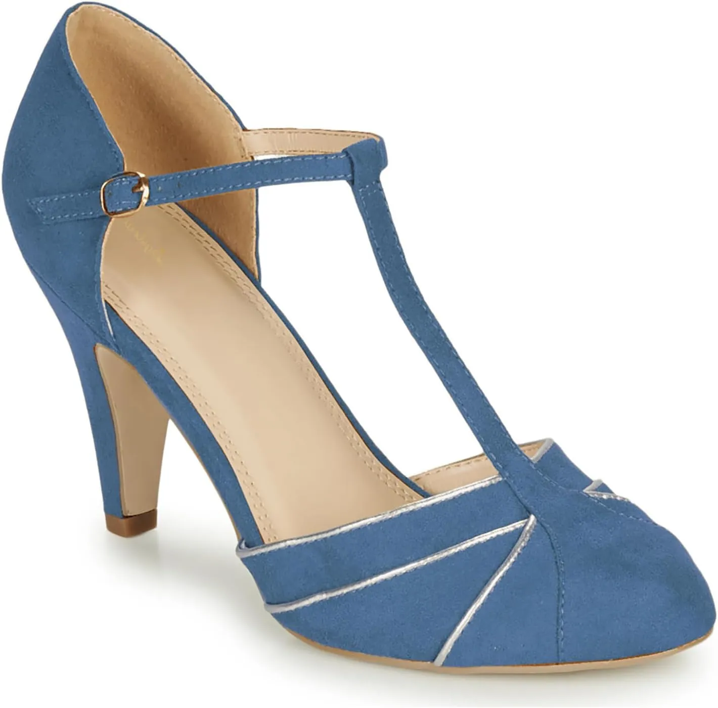 Women Kitten Heel Mary Janes Round Toe Ankle T-Strap Mary Jane Pumps Suede 3 inch Kitten Heel Pump Shoes Cut Out Ankle Strap Buckle Mary Jane Heels Retro Elegant Wedding 4-11 M US