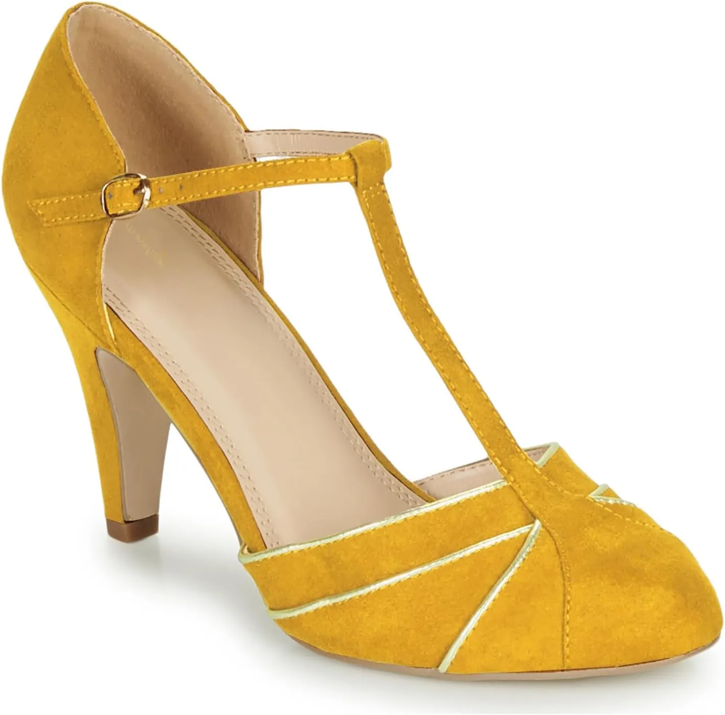 Women Kitten Heel Mary Janes Round Toe Ankle T-Strap Mary Jane Pumps Suede 3 inch Kitten Heel Pump Shoes Cut Out Ankle Strap Buckle Mary Jane Heels Retro Elegant Wedding 4-11 M US