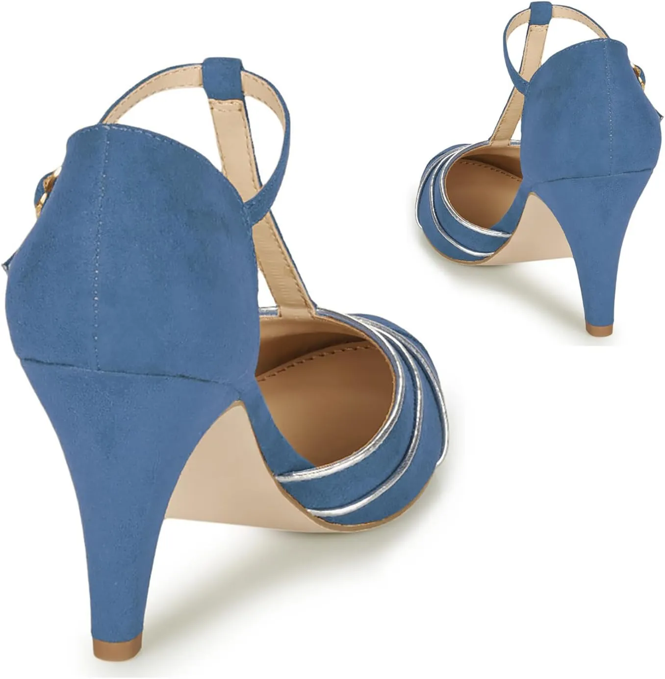 Women Kitten Heel Mary Janes Round Toe Ankle T-Strap Mary Jane Pumps Suede 3 inch Kitten Heel Pump Shoes Cut Out Ankle Strap Buckle Mary Jane Heels Retro Elegant Wedding 4-11 M US