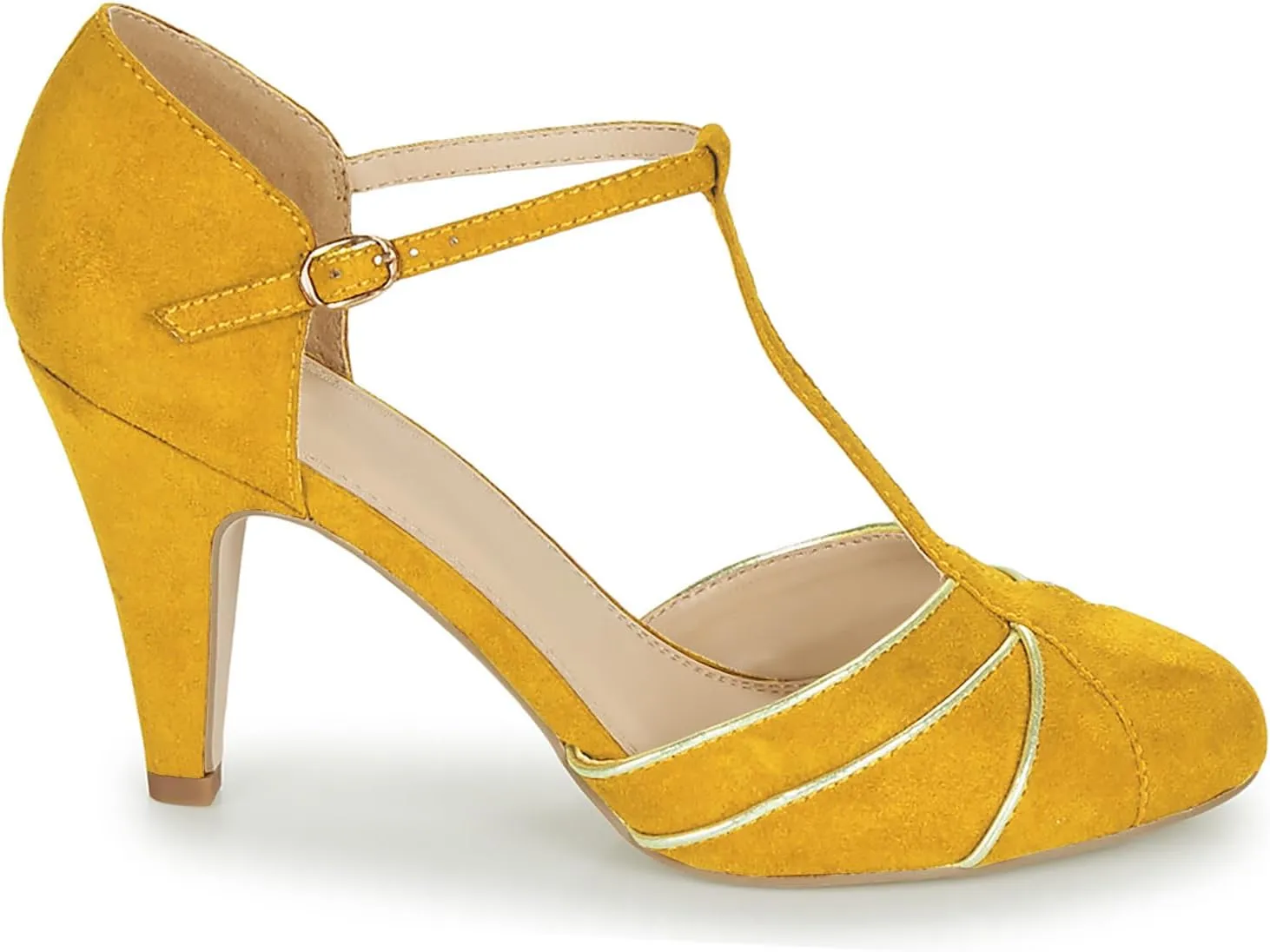 Women Kitten Heel Mary Janes Round Toe Ankle T-Strap Mary Jane Pumps Suede 3 inch Kitten Heel Pump Shoes Cut Out Ankle Strap Buckle Mary Jane Heels Retro Elegant Wedding 4-11 M US