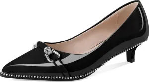Women Low Heels Kitten Heel Pumps Ladies Beaded Pump Closed Pointd Toe Buckle Bow Shoes Slip On Office Wedding Work Evening 1.5 Inch Heel