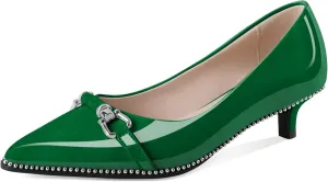 Women Low Heels Kitten Heel Pumps Ladies Beaded Pump Closed Pointd Toe Buckle Bow Shoes Slip On Office Wedding Work Evening 1.5 Inch Heel