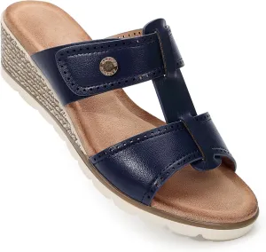 Women's Adjustable Dual Strap Low Platform Slip on Slide Wedge Sandals