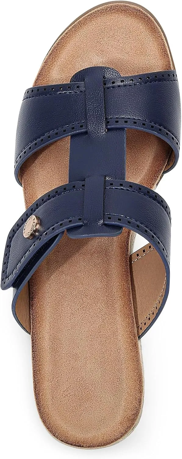 Women's Adjustable Dual Strap Low Platform Slip on Slide Wedge Sandals