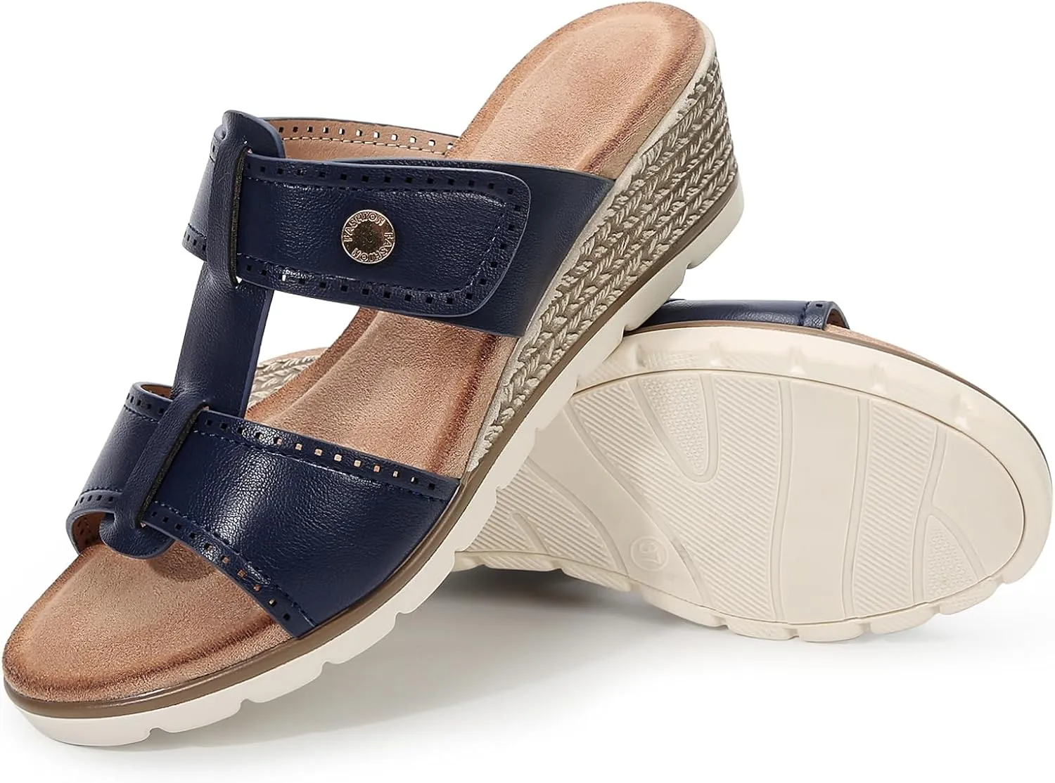 Women's Adjustable Dual Strap Low Platform Slip on Slide Wedge Sandals