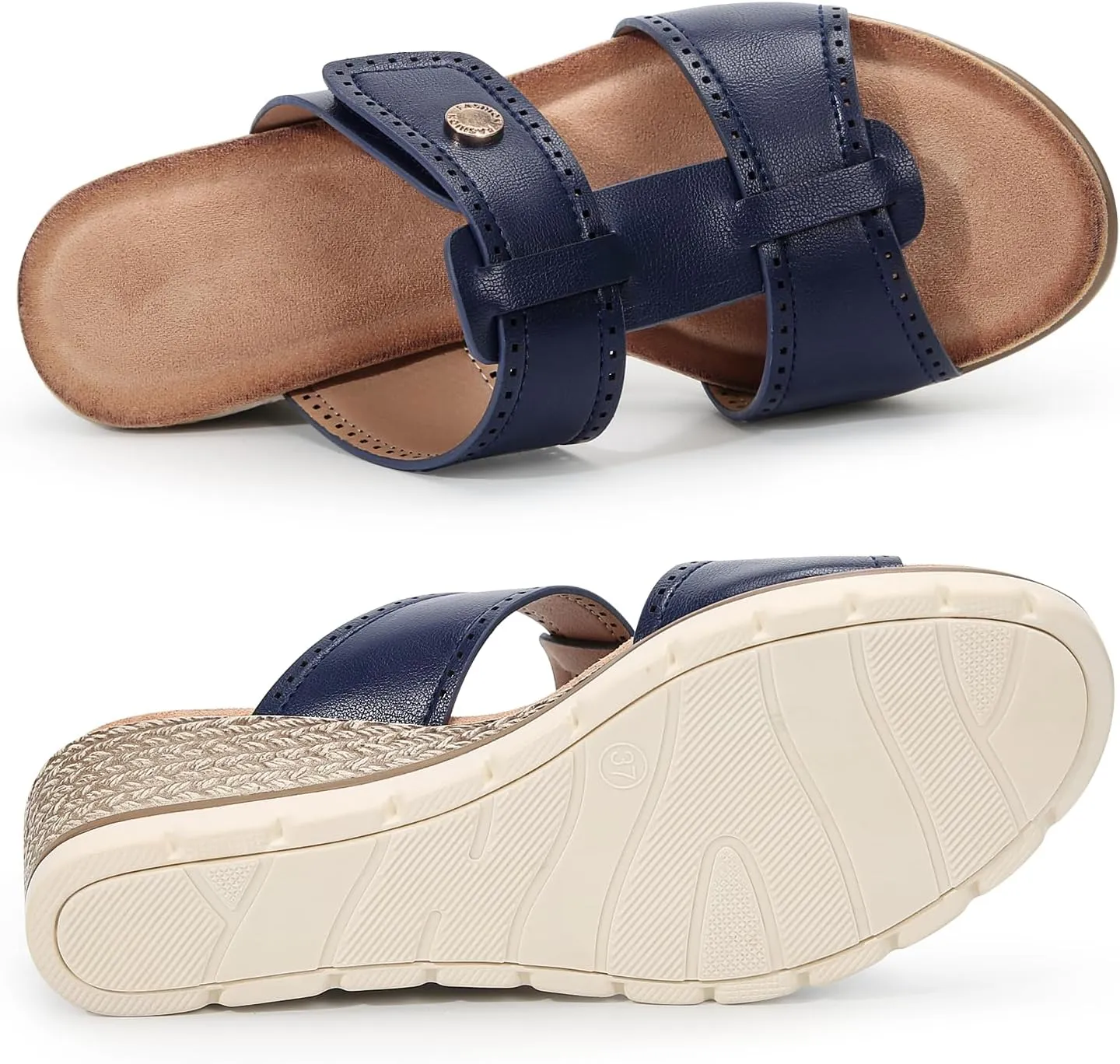 Women's Adjustable Dual Strap Low Platform Slip on Slide Wedge Sandals