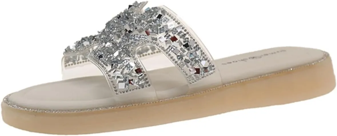 Women's Bling Slide Sandals with Non-Slip Sole Sparkling Straps & Light Cushion for Casual Summer Style