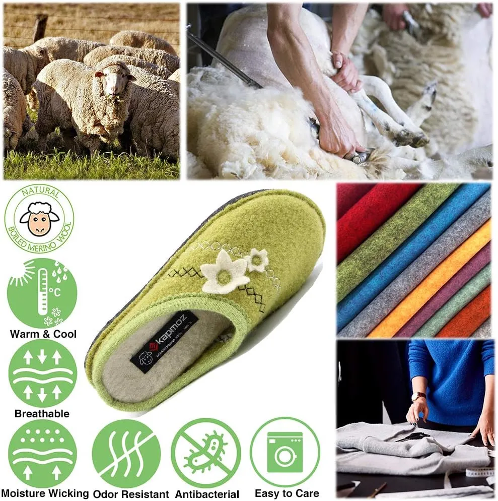 Women's Boiled Wool House Slippers Breathable Sweat Free Clog Slip on Mule Indoor/Outdoor Slipper
