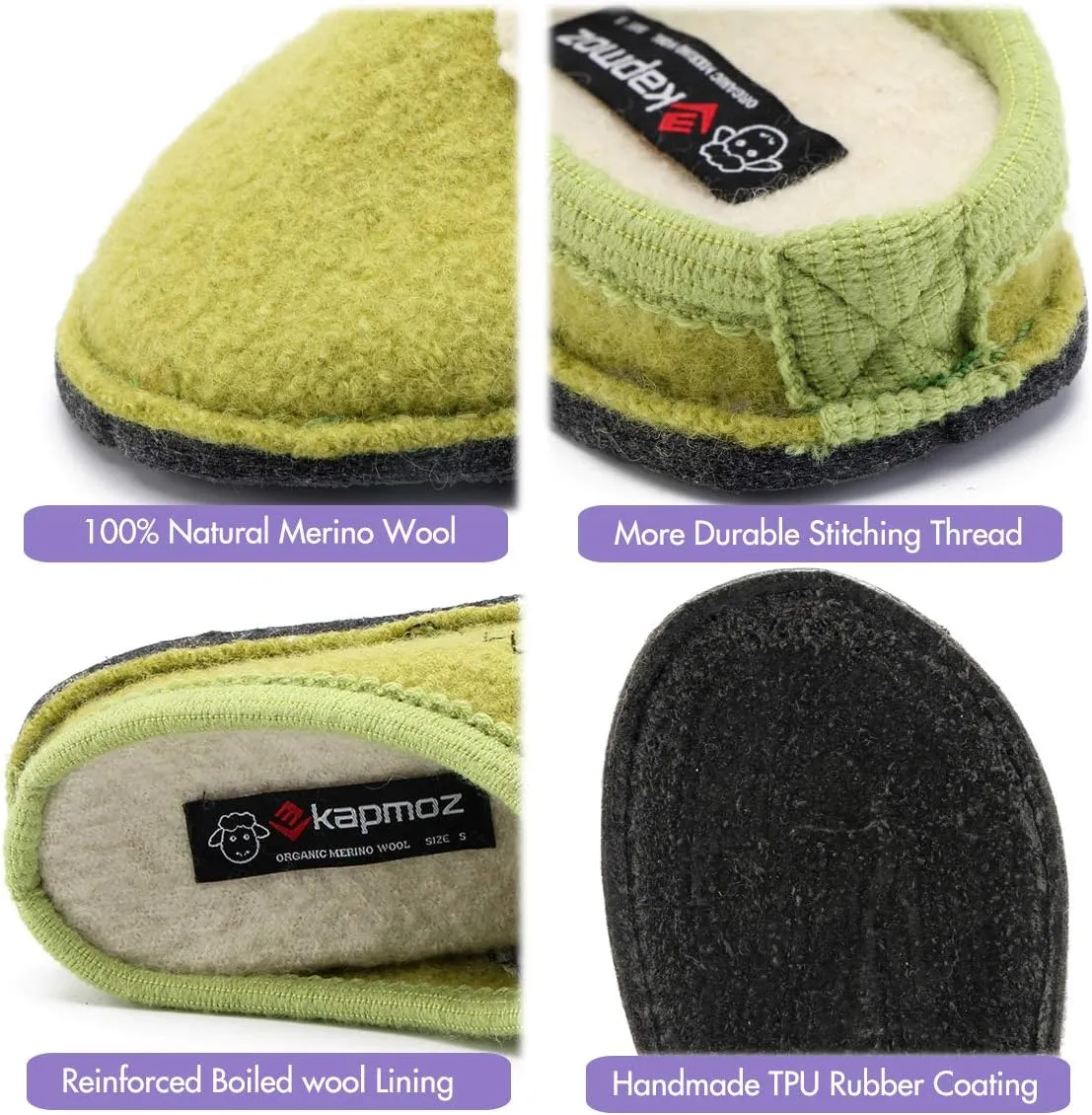 Women's Boiled Wool House Slippers Breathable Sweat Free Clog Slip on Mule Indoor/Outdoor Slipper