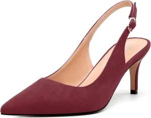 Women's Buckle Slingback Pumps, Pointed Closed Toe Mid Stiletto Heels, Slip On Fashion Solid Suede Working Wedding Dress Shoes for Women