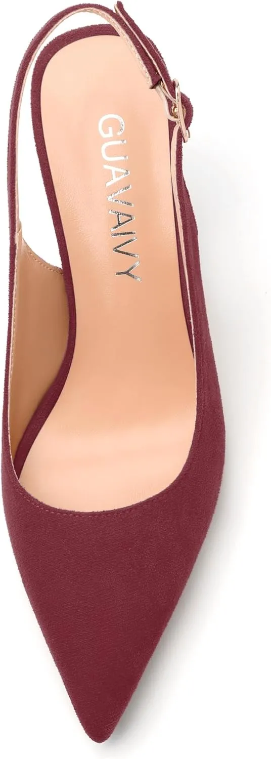 Women's Buckle Slingback Pumps, Pointed Closed Toe Mid Stiletto Heels, Slip On Fashion Solid Suede Working Wedding Dress Shoes for Women