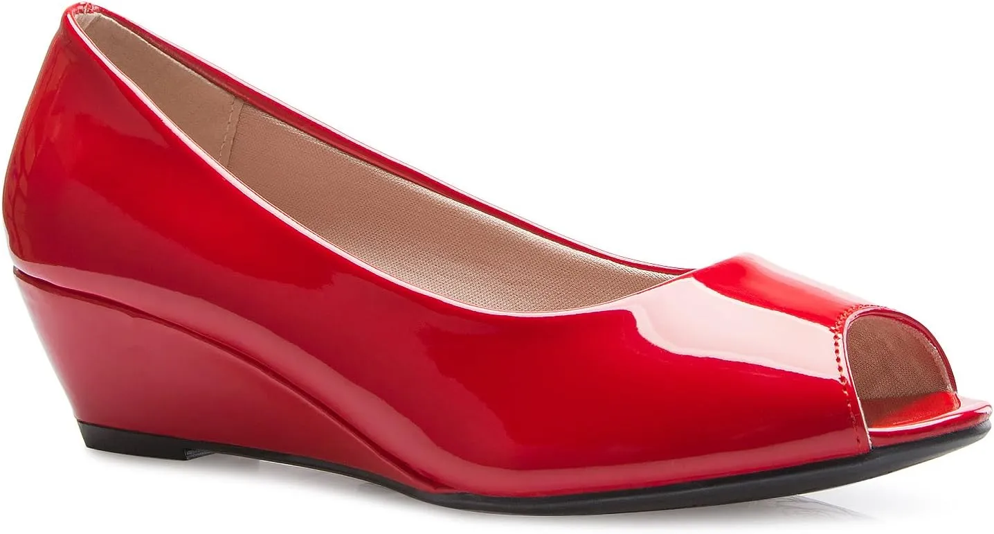 Womens Classic Open Toe Kitten Heel Wedges | Dress, Work, Party Low Heeled