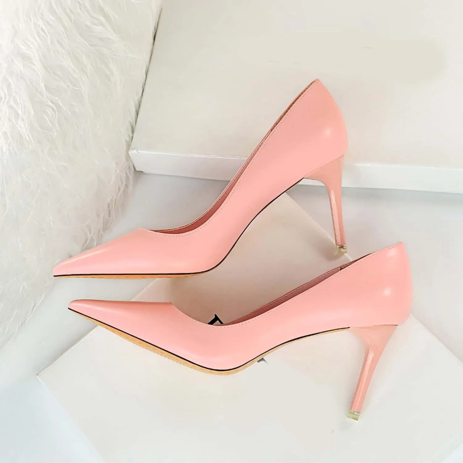 Women's Classic Pointed Toe Mid Heels Pumps Wedding Dress Office Shoes LB077