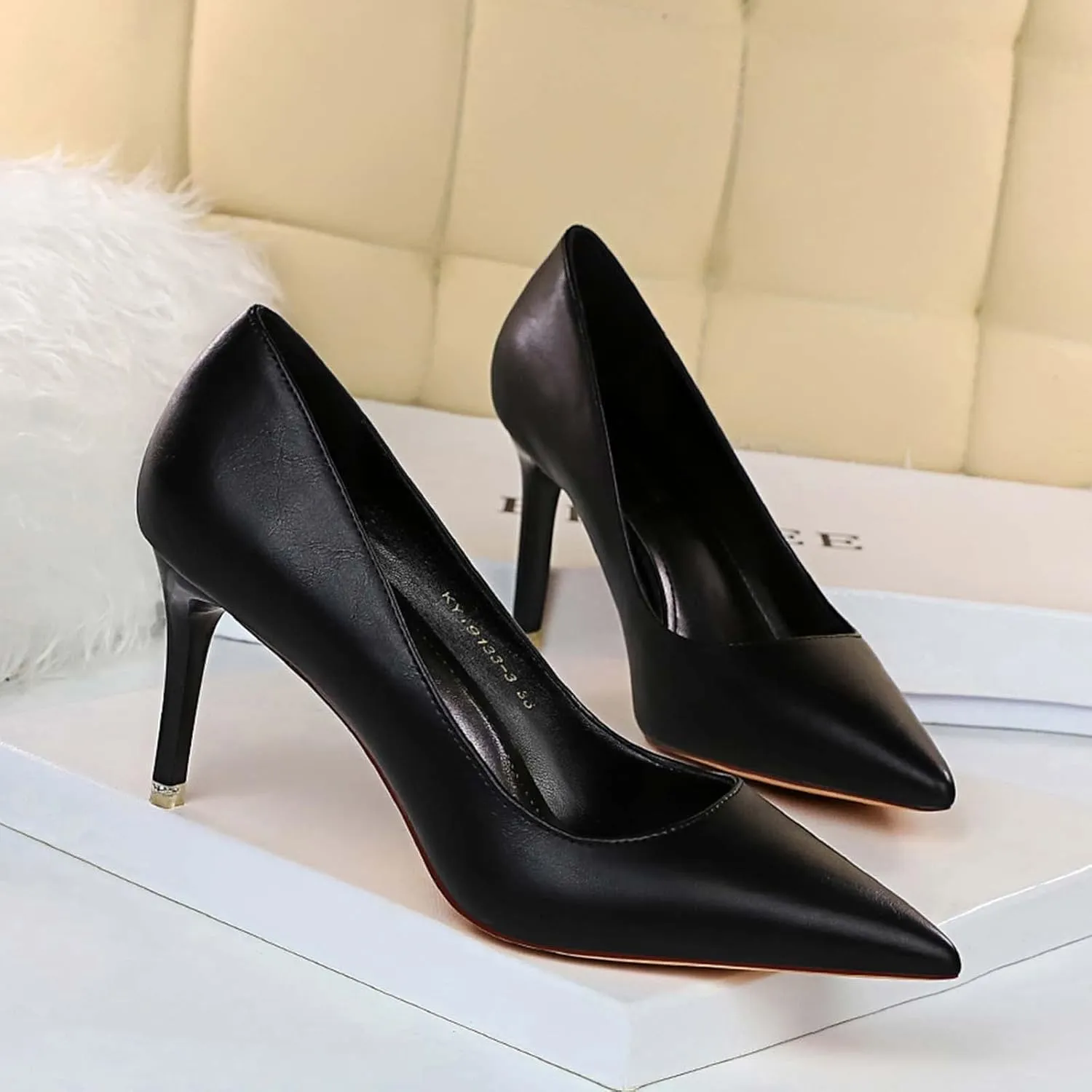 Women's Classic Pointed Toe Mid Heels Pumps Wedding Dress Office Shoes LB077