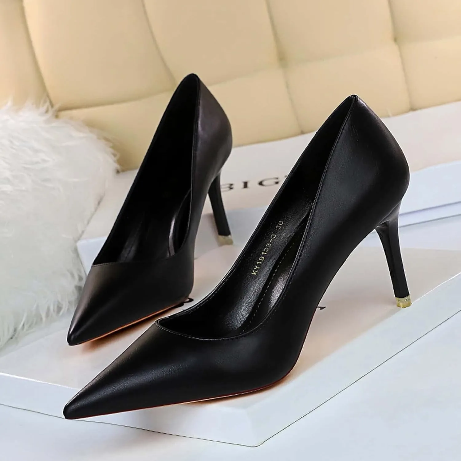Women's Classic Pointed Toe Mid Heels Pumps Wedding Dress Office Shoes LB077