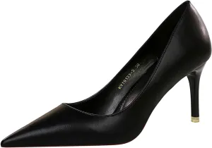 Women's Classic Pointed Toe Mid Heels Pumps Wedding Dress Office Shoes LB077