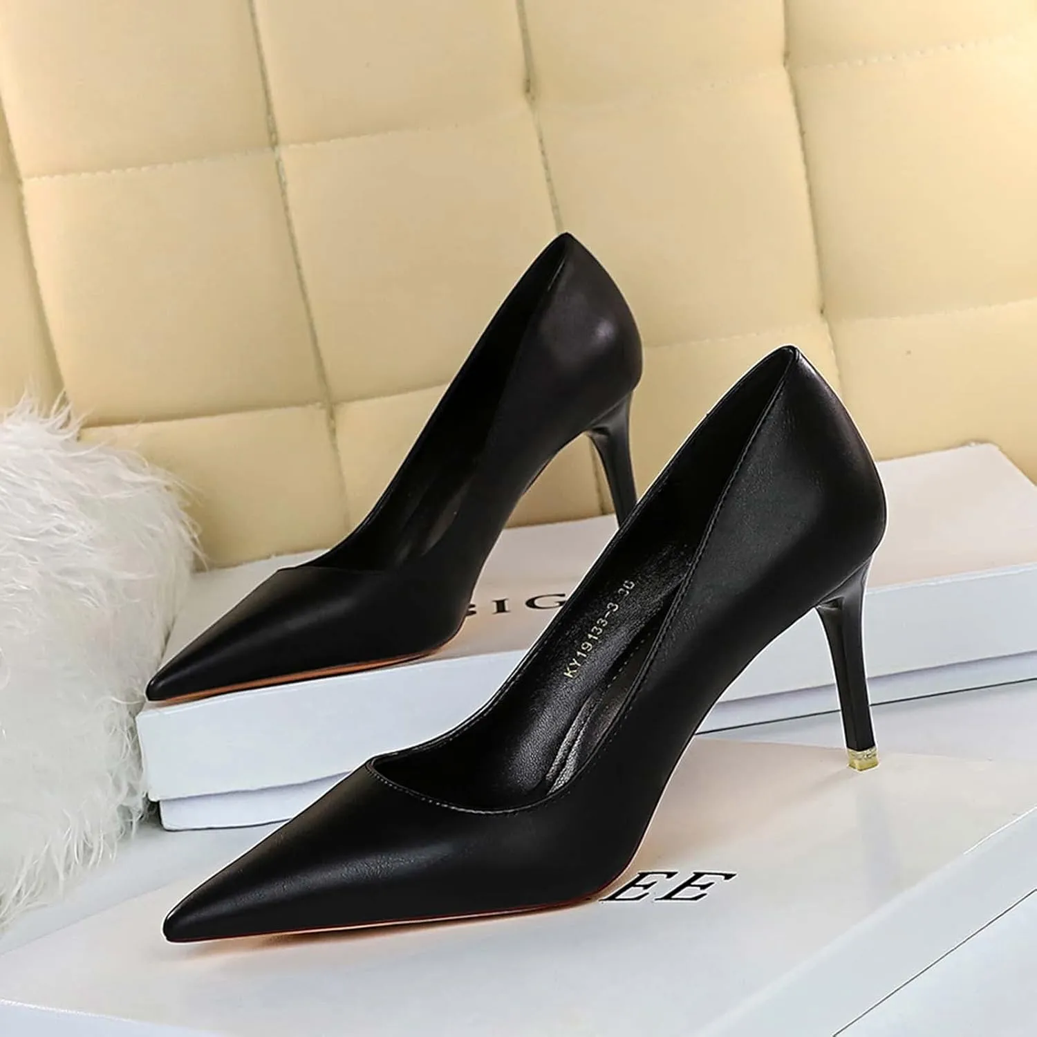 Women's Classic Pointed Toe Mid Heels Pumps Wedding Dress Office Shoes LB077