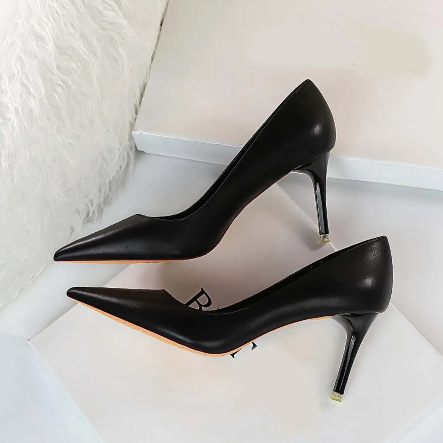 Women's Classic Pointed Toe Mid Heels Pumps Wedding Dress Office Shoes LB077