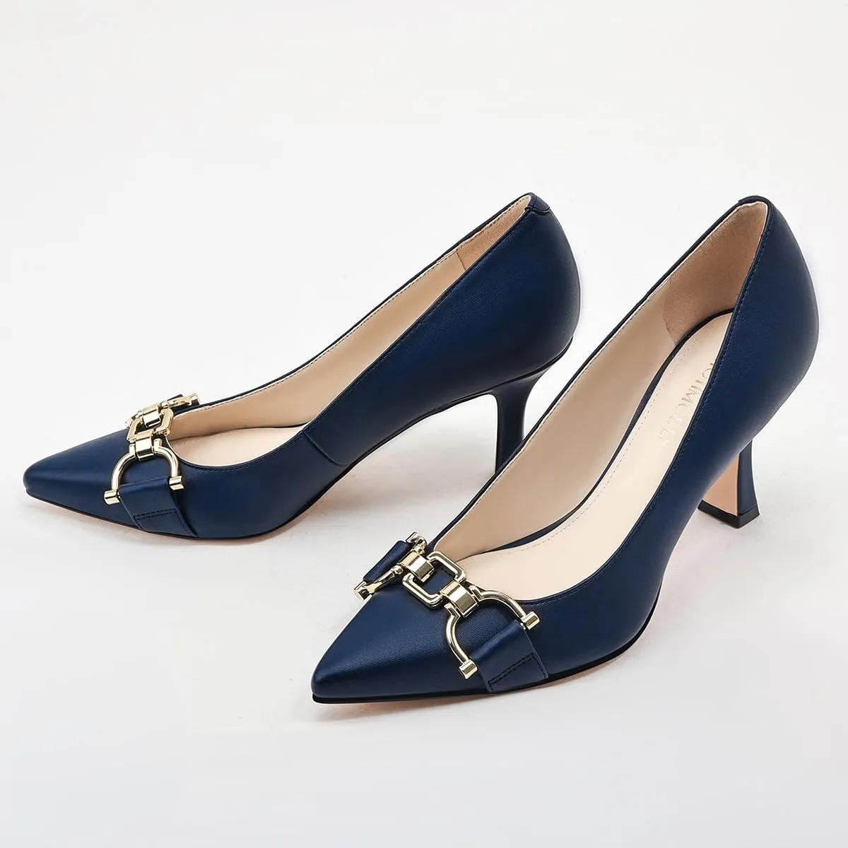 Women's Closed Toe Pointed Pumps Mid High Kitten Heels for Women Dress Shoes Womens Wedding Dressy Shoes
