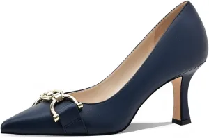 Women's Closed Toe Pointed Pumps Mid High Kitten Heels for Women Dress Shoes Womens Wedding Dressy Shoes