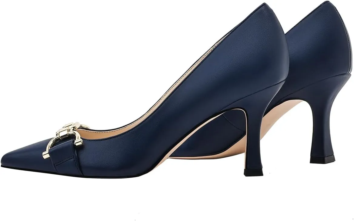 Women's Closed Toe Pointed Pumps Mid High Kitten Heels for Women Dress Shoes Womens Wedding Dressy Shoes