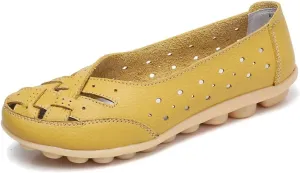 Women's Cowhide Leather Shoes Loafers Flats Sandals Slip-On Cutout