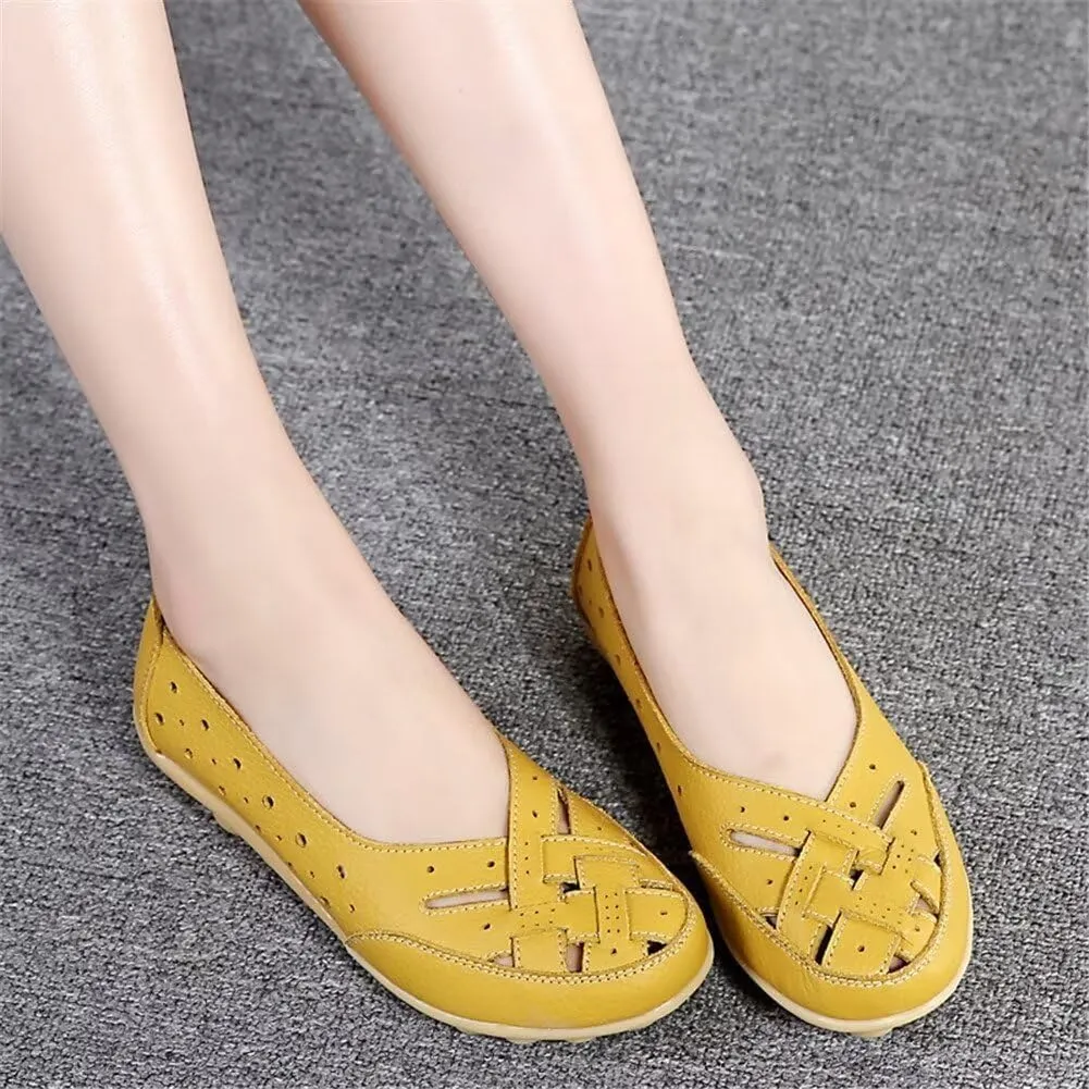 Women's Cowhide Leather Shoes Loafers Flats Sandals Slip-On Cutout