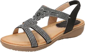 Women's Fashion Flat Sandals Beaded Rhinestone Stretch Heel Elastic Strap Sandals Close Toe Sandals for Women Size 11