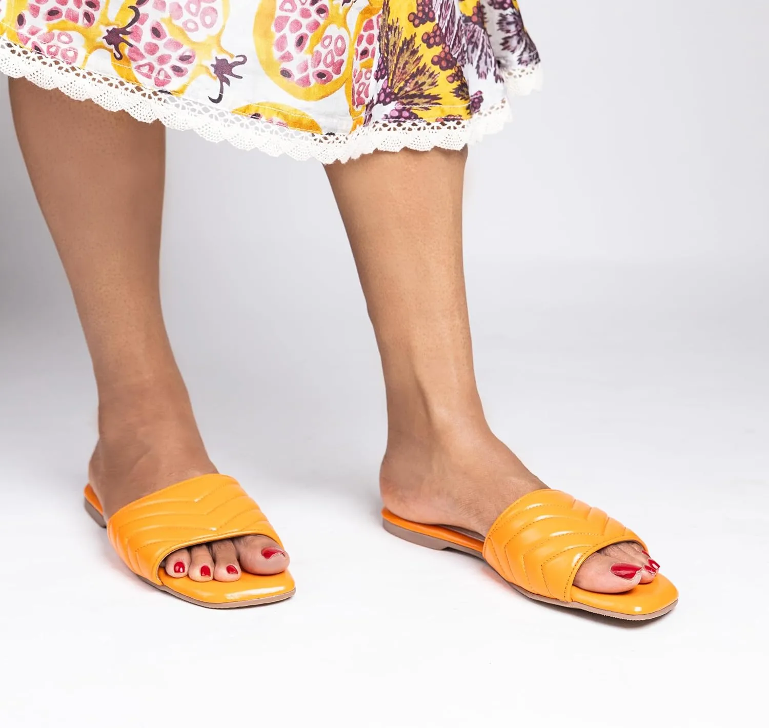 Women's Flat Slide Sandals - Square Open Toe Slides With Cushioned Insole Fashionable Slip-On With Soft Leather | Slippers for Summer | Comfort Walking With Beach Shoes