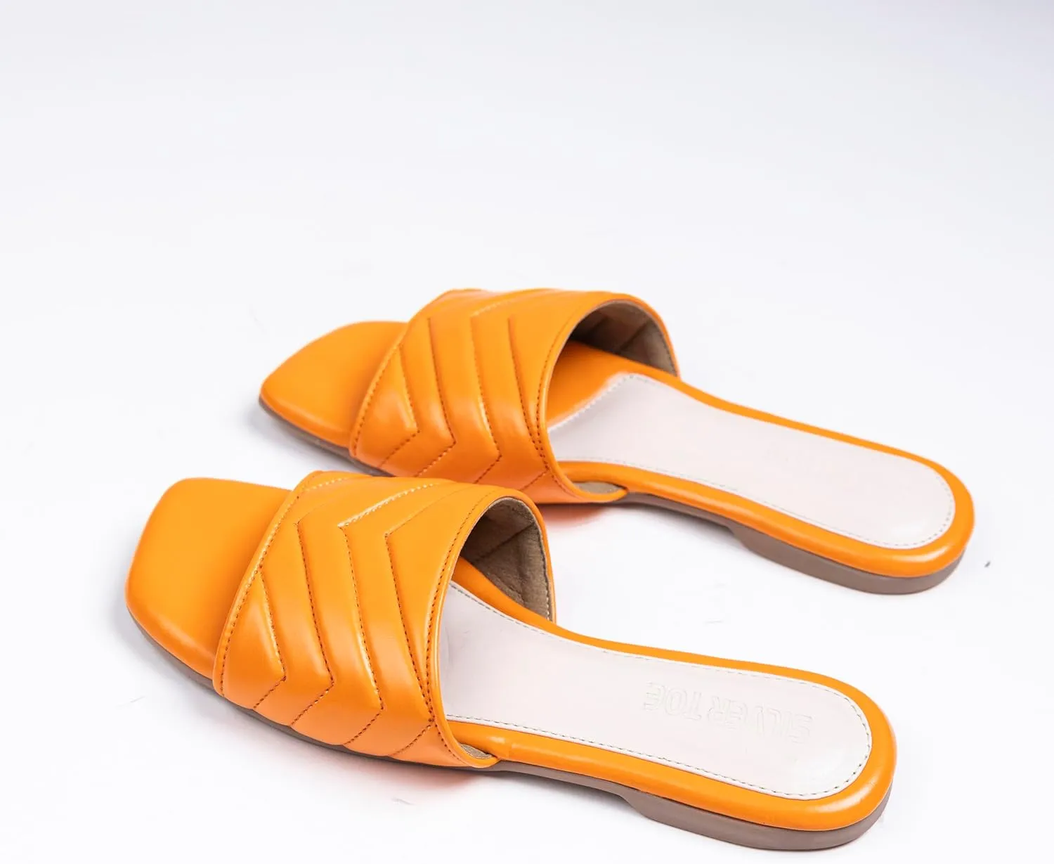 Women's Flat Slide Sandals - Square Open Toe Slides With Cushioned Insole Fashionable Slip-On With Soft Leather | Slippers for Summer | Comfort Walking With Beach Shoes