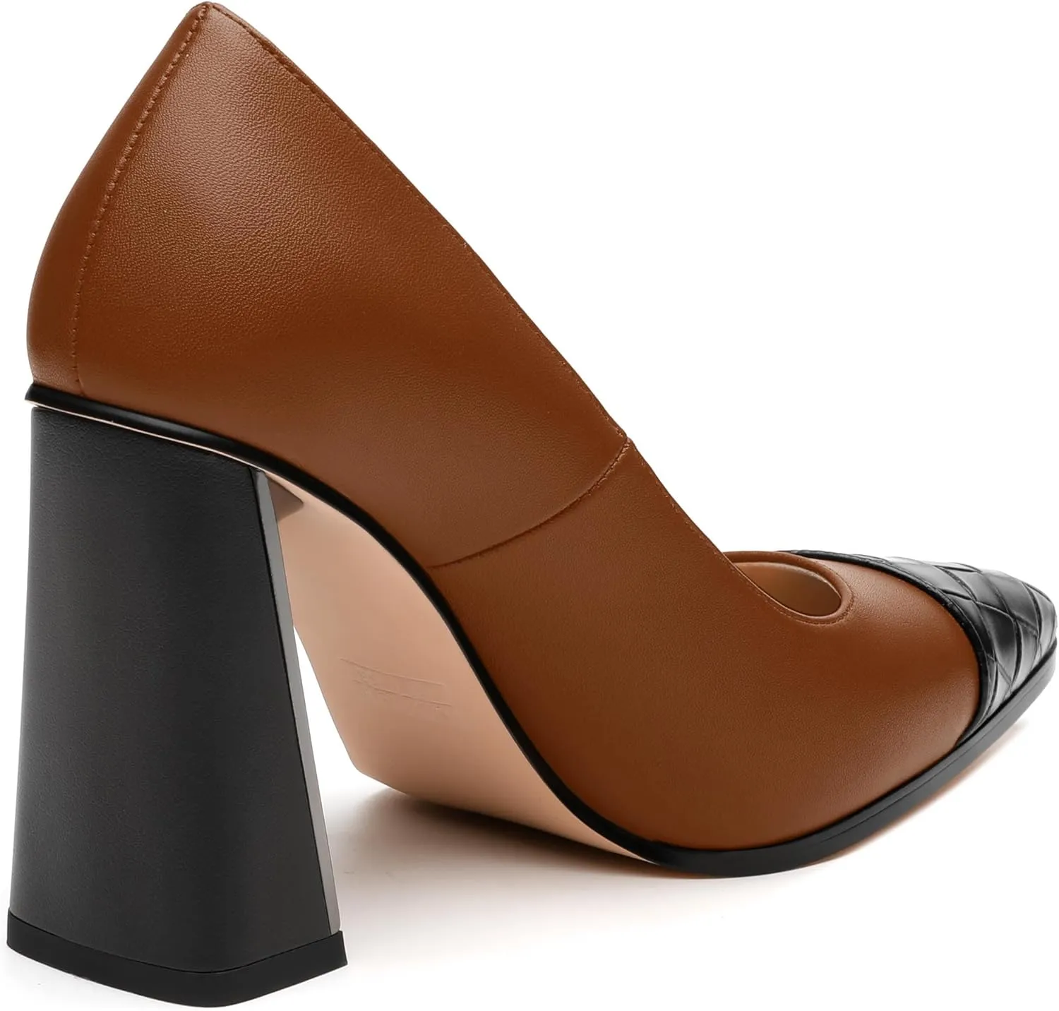 Women's High Heel Pumps, Pointed Toe Chunky Heel for Women, Leather Insole Upper Splicing Dressy 3.5" Pump