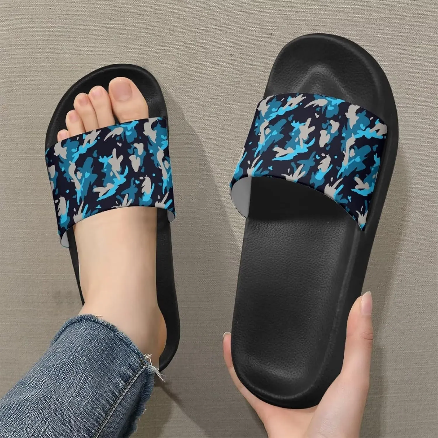 Womens Indoor Bathroom Quick-dry Shower Slides Non-Slip Outdoor Fashion Painted Summer Beach Sandal SizeUS 5-12.5