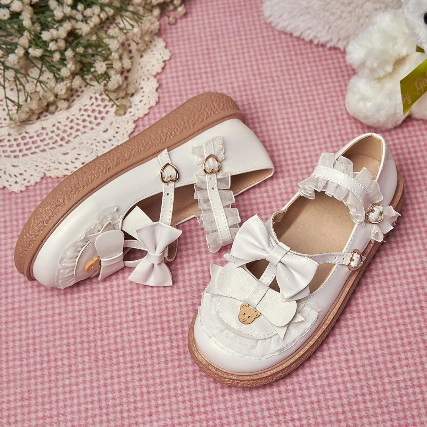 Women's Kawaii Mary Janes Flats, School Cute Mary Jane Shoes, Lolita Low Wedge Platform Heels Pump