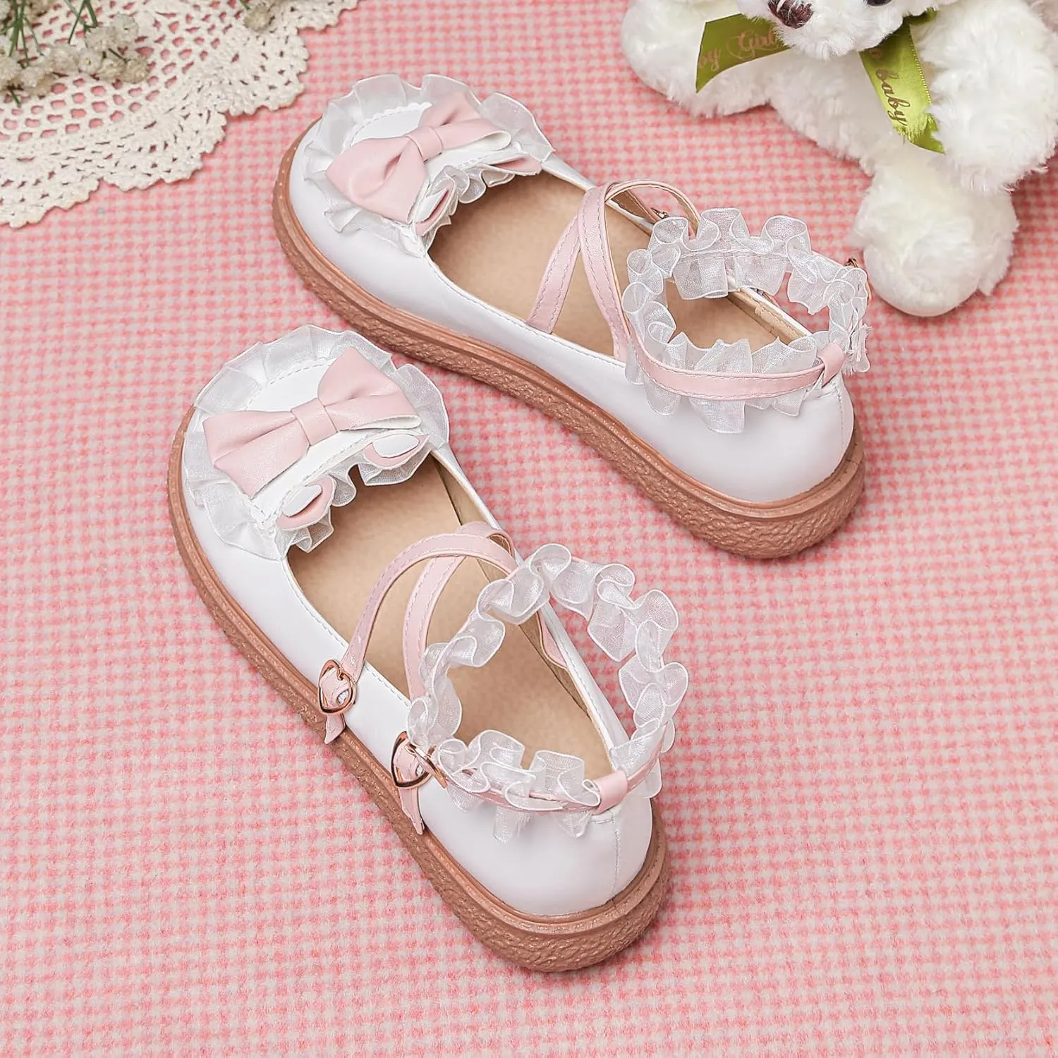 Women's Kawaii Mary Janes Flats, School Cute Mary Jane Shoes, Lolita Low Wedge Platform Heels Pump