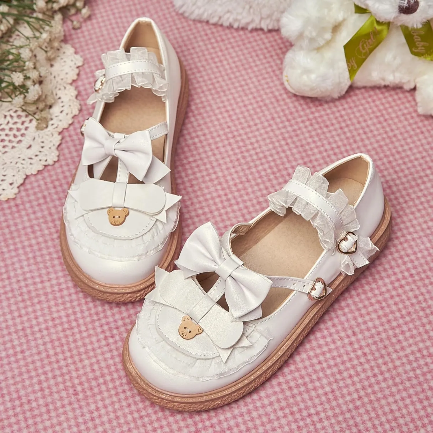 Women's Kawaii Mary Janes Flats, School Cute Mary Jane Shoes, Lolita Low Wedge Platform Heels Pump