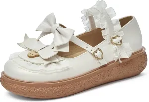Women's Kawaii Mary Janes Flats, School Cute Mary Jane Shoes, Lolita Low Wedge Platform Heels Pump