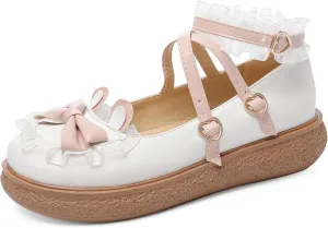 Women's Kawaii Mary Janes Flats, School Cute Mary Jane Shoes, Lolita Low Wedge Platform Heels Pump