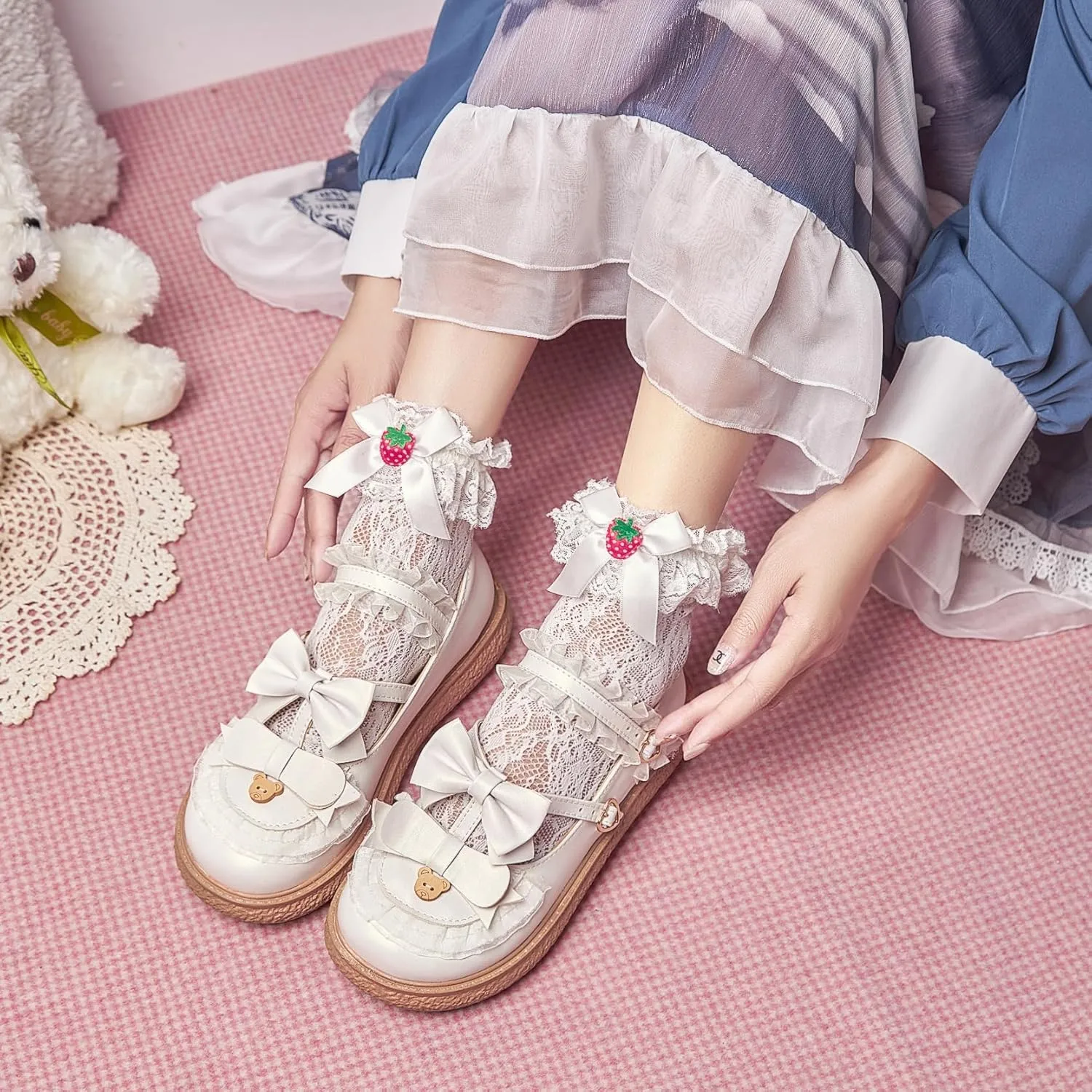 Women's Kawaii Mary Janes Flats, School Cute Mary Jane Shoes, Lolita Low Wedge Platform Heels Pump