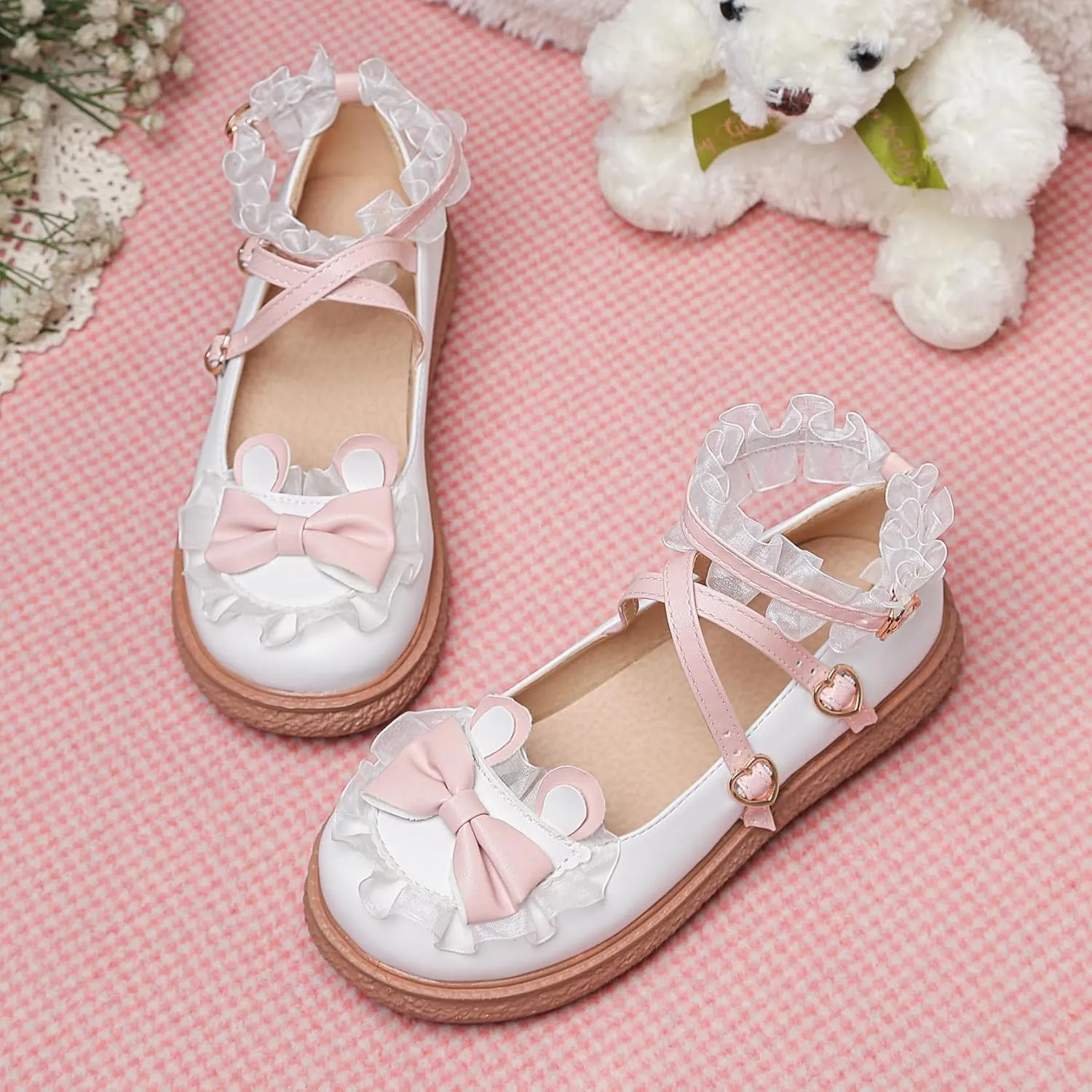 Women's Kawaii Mary Janes Flats, School Cute Mary Jane Shoes, Lolita Low Wedge Platform Heels Pump