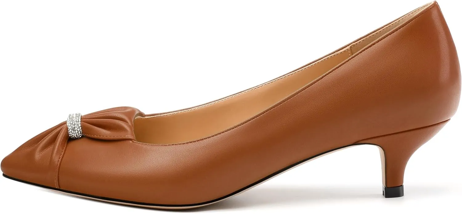 Womens Kitten Heel Pumps, Pointed Toe Dress Pumps for Women, Daily Pumps Shoes with Bow Tie