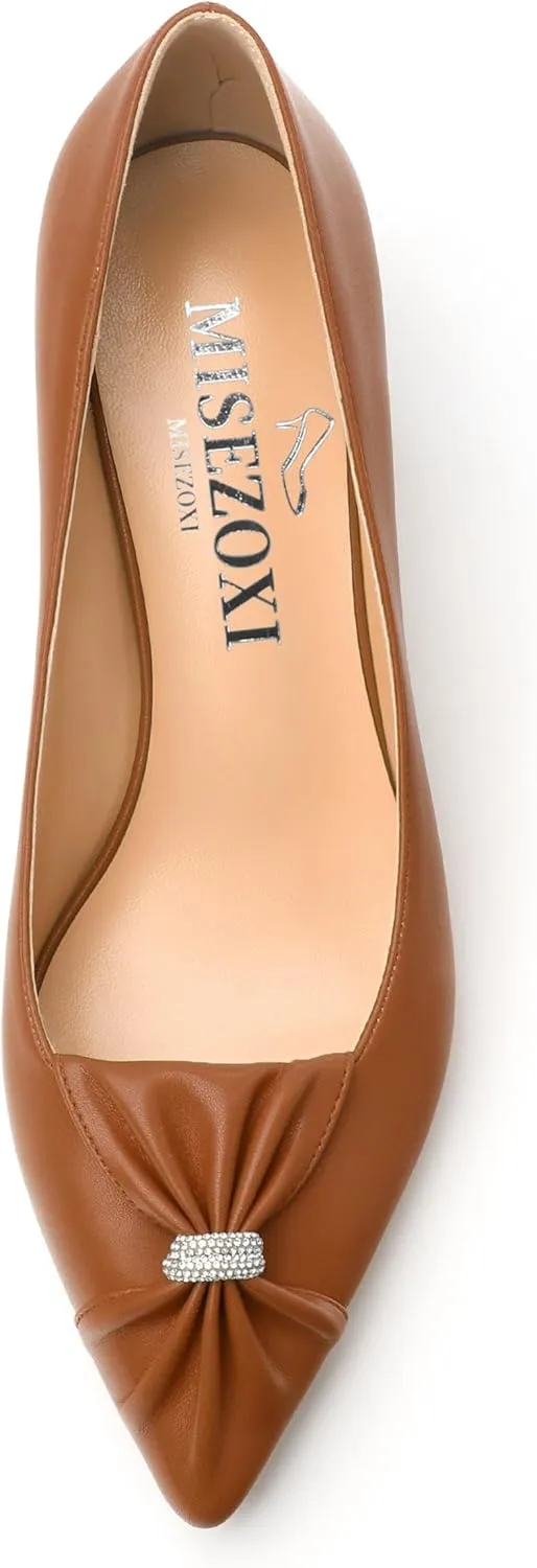 Womens Kitten Heel Pumps, Pointed Toe Dress Pumps for Women, Daily Pumps Shoes with Bow Tie