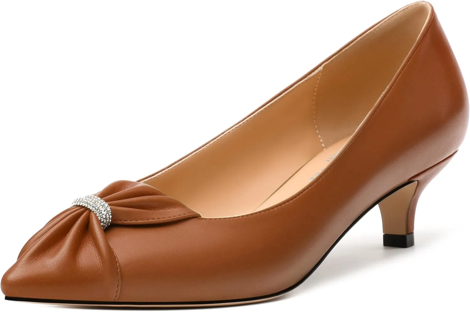 Womens Kitten Heel Pumps, Pointed Toe Dress Pumps for Women, Daily Pumps Shoes with Bow Tie