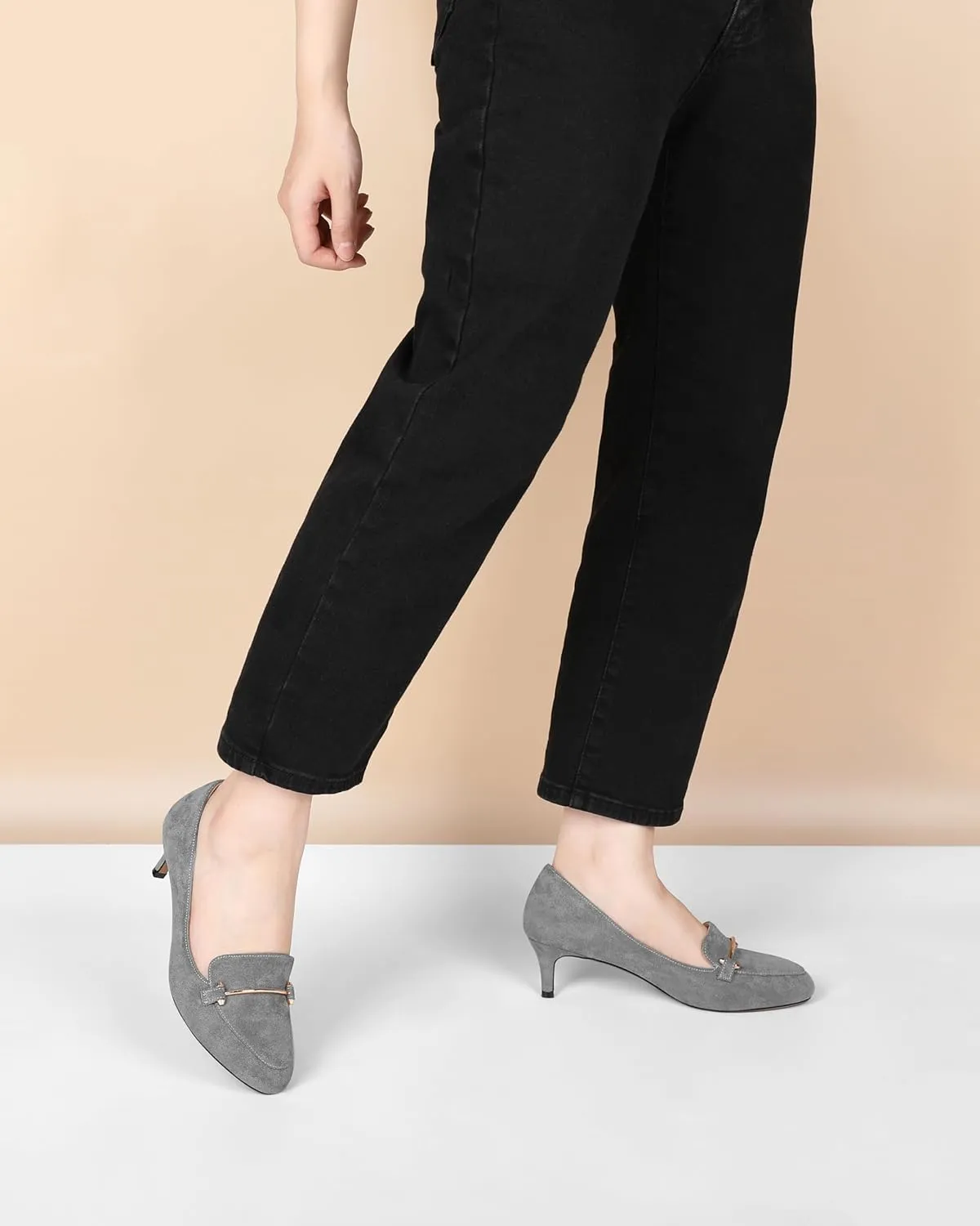 Women's Loafers Heel Kitten Heel Pumps Low Heel Pump Women Metal Buckle Low Kitten Heels 2 Inch Loafers Pumps