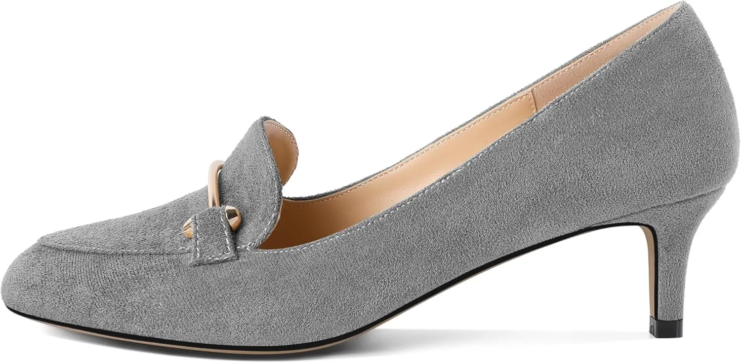 Women's Loafers Heel Kitten Heel Pumps Low Heel Pump Women Metal Buckle Low Kitten Heels 2 Inch Loafers Pumps